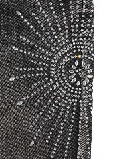 KZZ Men's Rhinestone-Embellished Denim Shorts