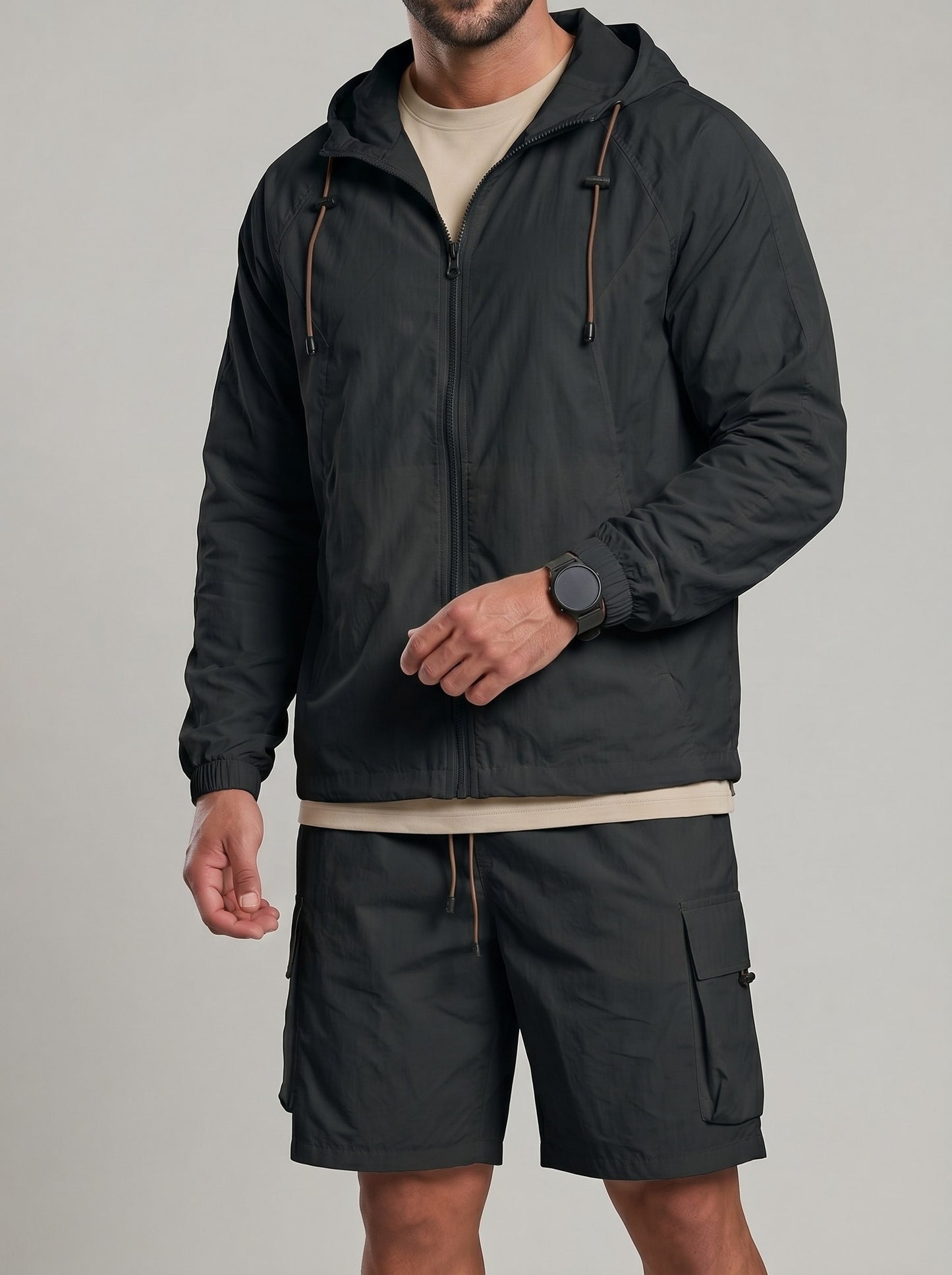 KZZ Loose-fitting hooded sun-protection jacket and shorts