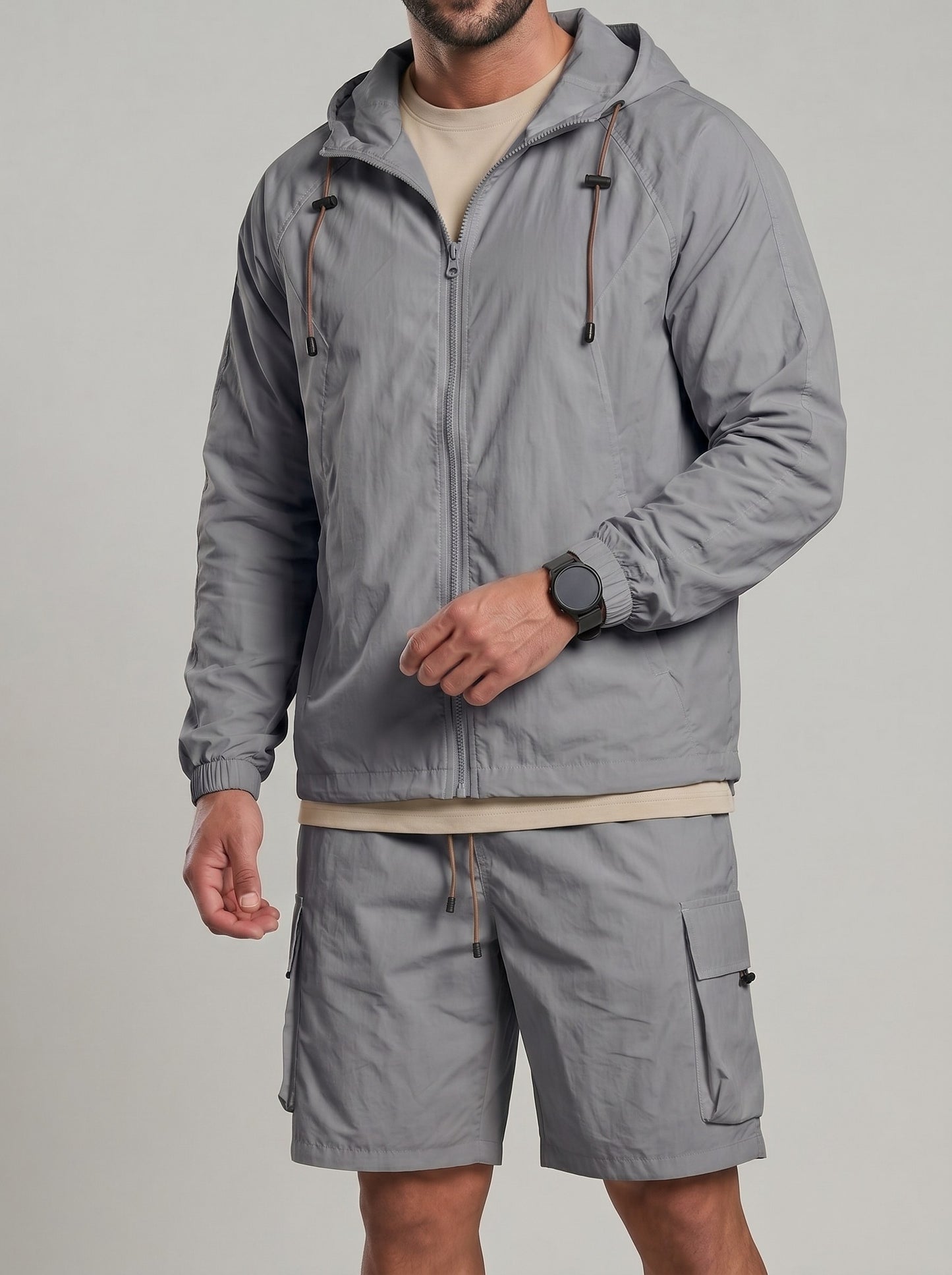 KZZ Loose-fitting hooded sun-protection jacket and shorts