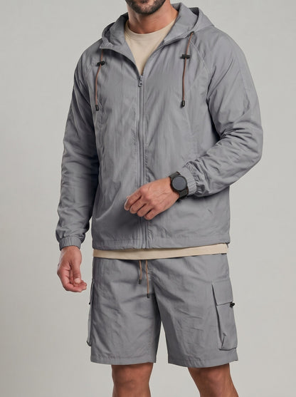 KZZ Loose-fitting hooded sun-protection jacket and shorts