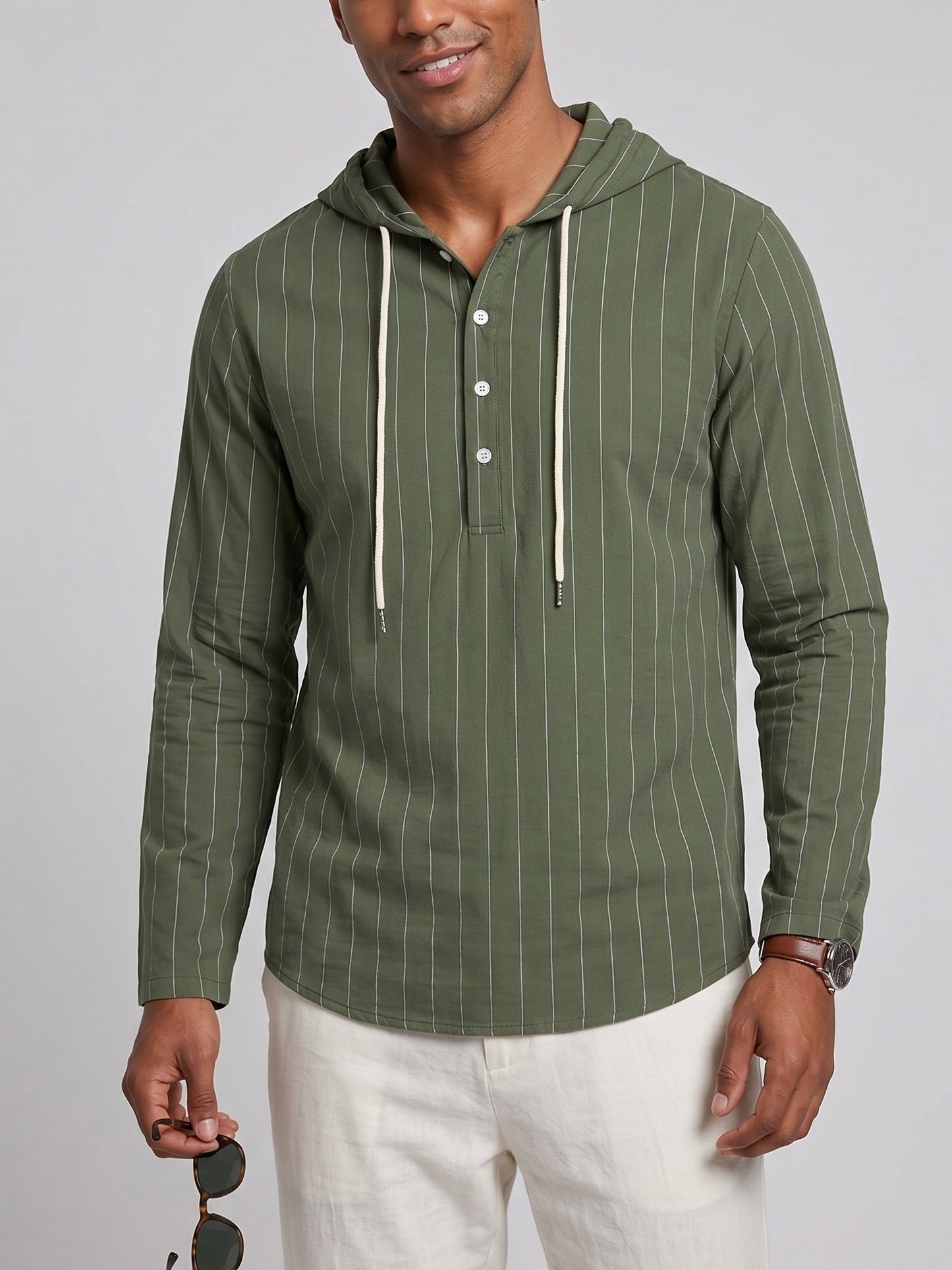 KZZ Men's striped hooded shirt