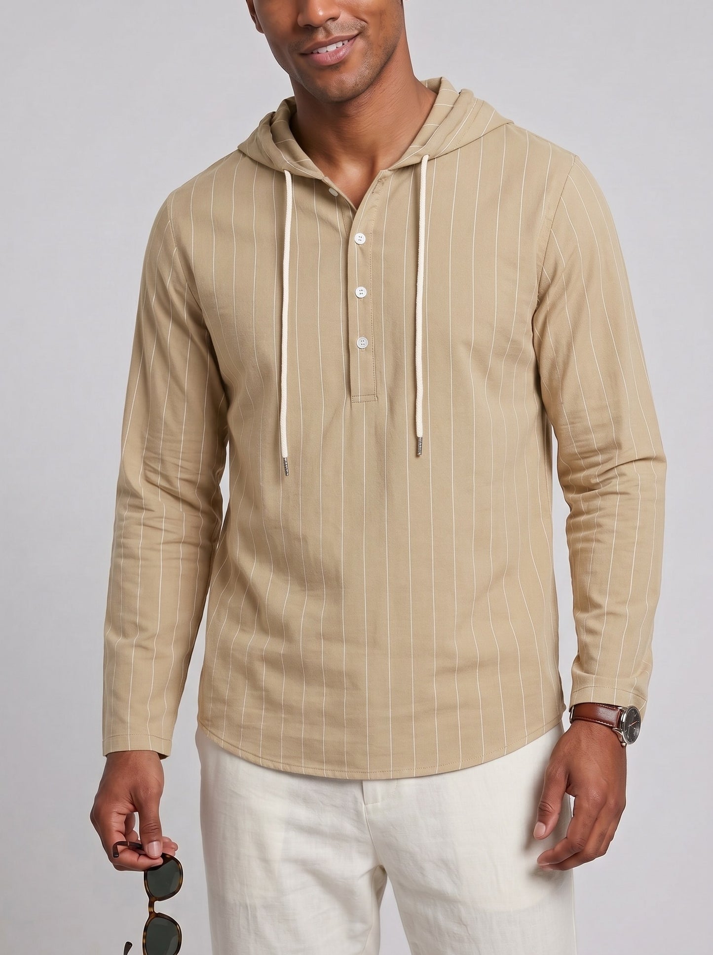 KZZ Men's striped hooded shirt