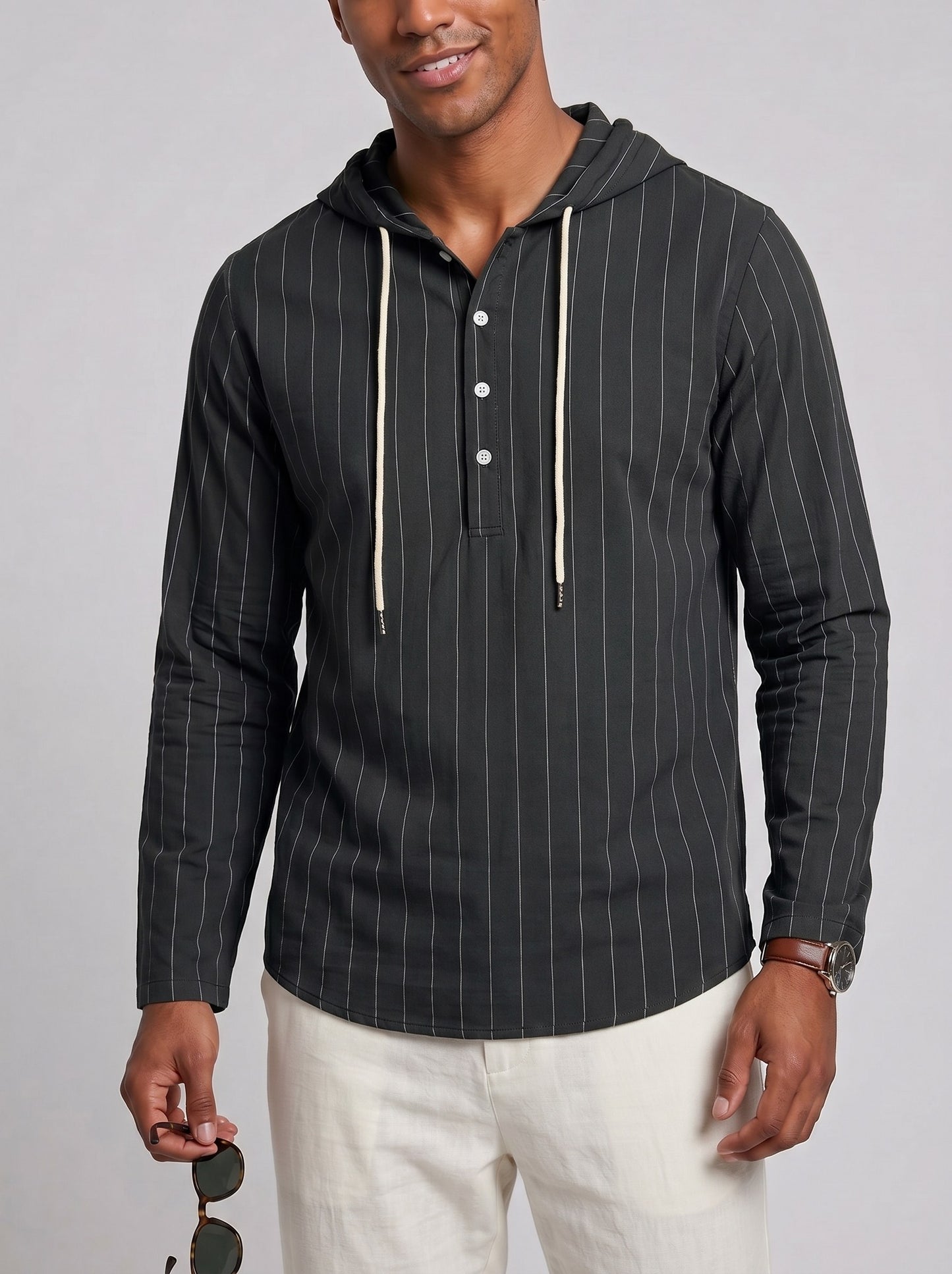 KZZ Men's striped hooded shirt