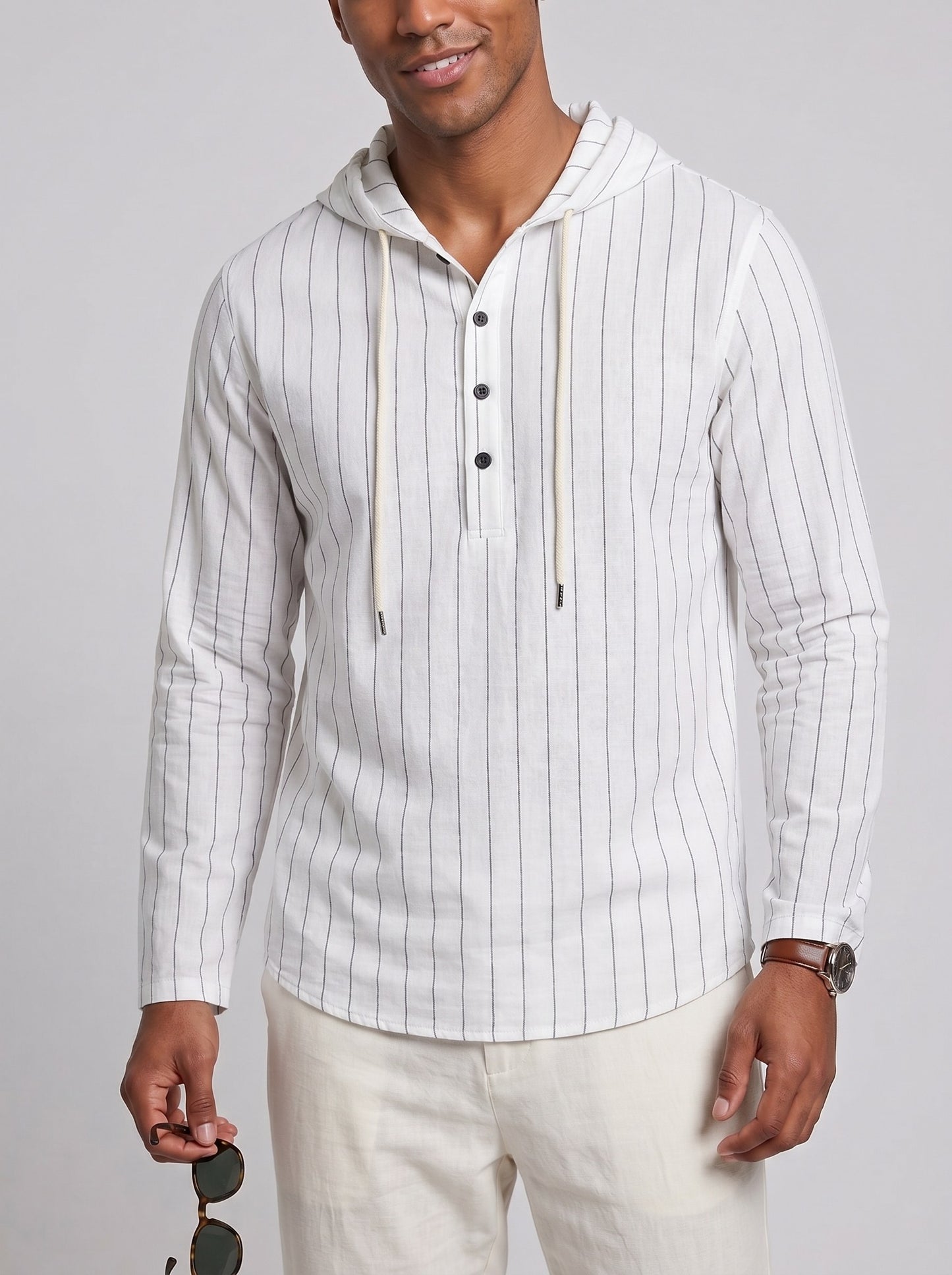KZZ Men's striped hooded shirt