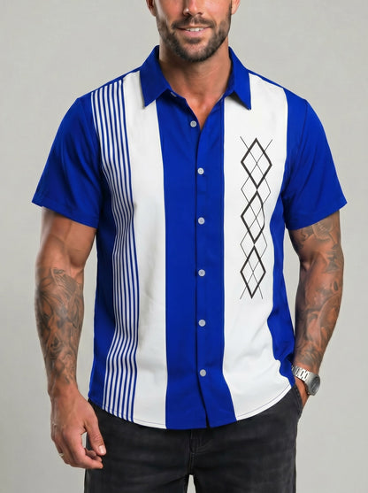 KZZ Short-sleeved shirt with a retro geometric stripe print