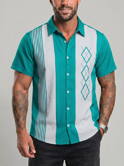KZZ Short-sleeved shirt with a retro geometric stripe print