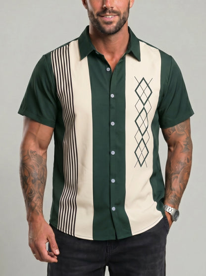 KZZ Short-sleeved shirt with a retro geometric stripe print