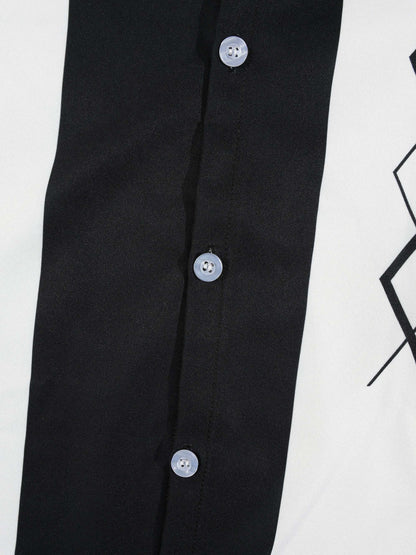 KZZ Short-sleeved shirt with a retro geometric stripe print