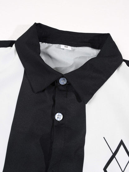 KZZ Short-sleeved shirt with a retro geometric stripe print