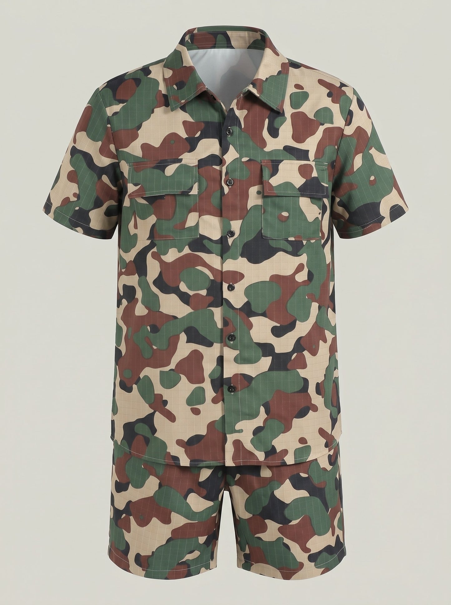 KZZ Men's Camouflage Print Two-Piece Set