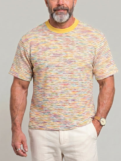 KZZ Men's Summer "Dopamine-Style" Color-Block Crew-Neck Short-Sleeve Tee