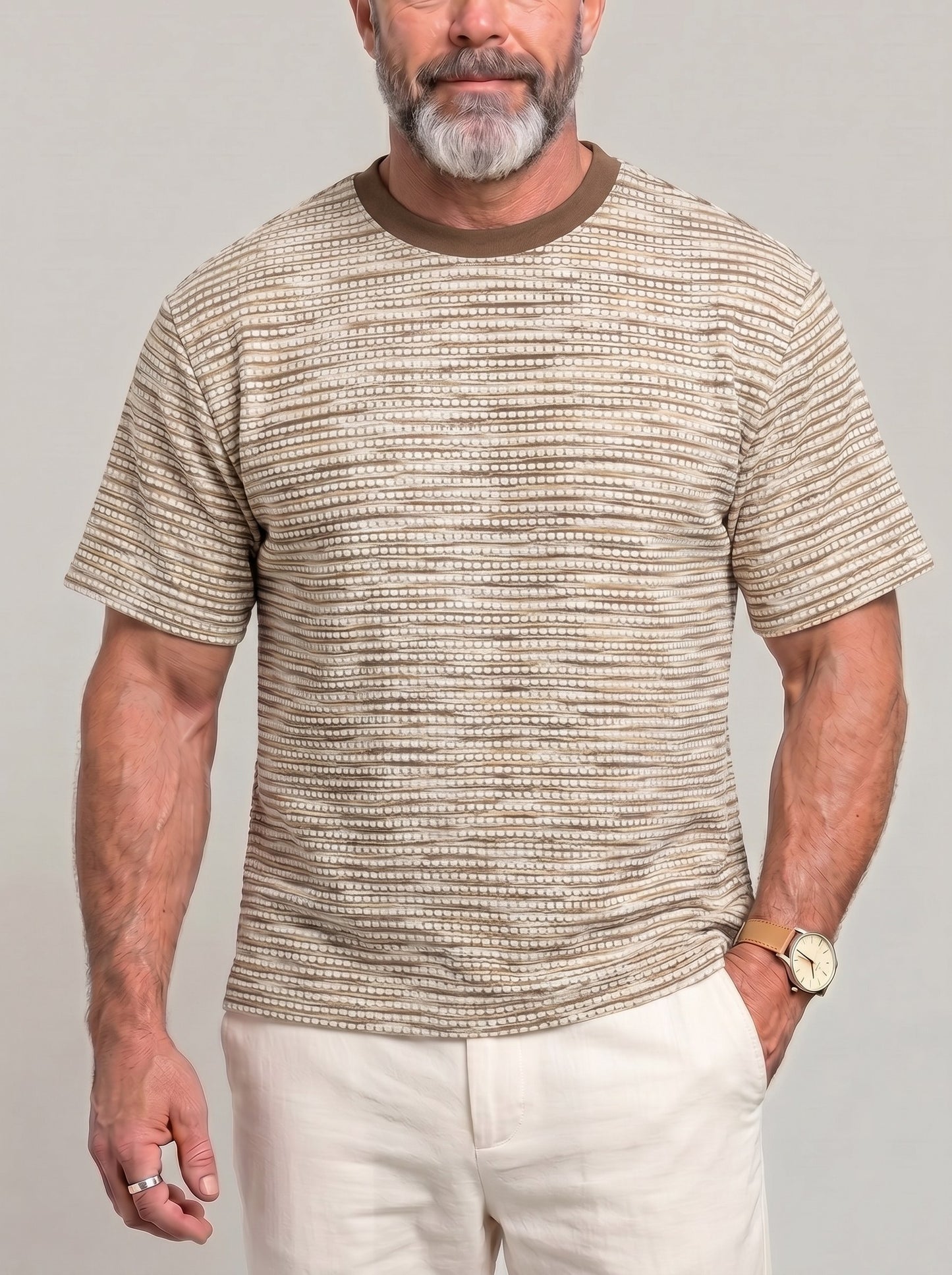 KZZ Men's Summer "Dopamine-Style" Color-Block Crew-Neck Short-Sleeve Tee