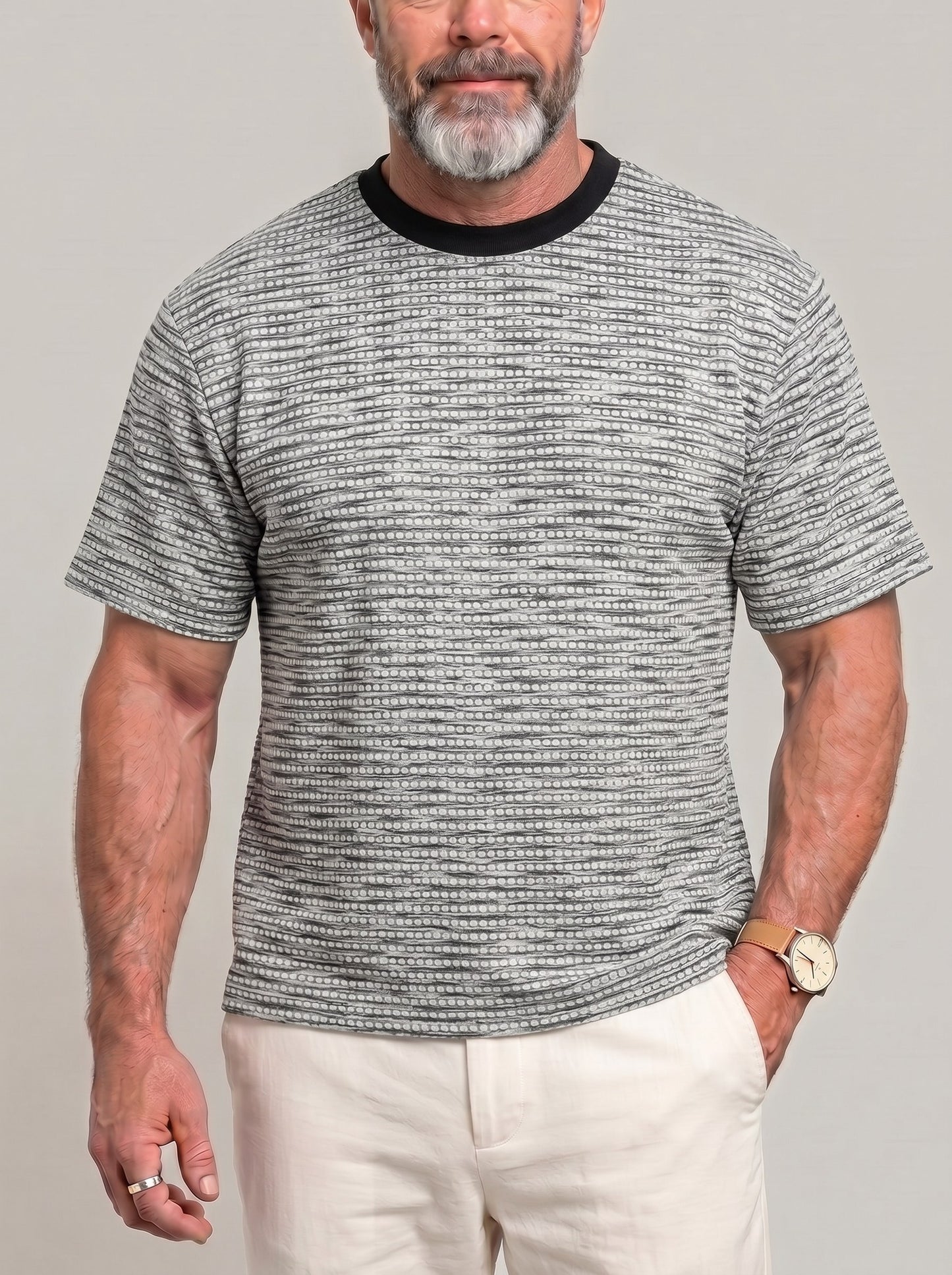 KZZ Men's Summer "Dopamine-Style" Color-Block Crew-Neck Short-Sleeve Tee