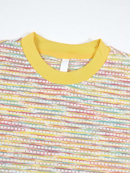 KZZ Men's Summer "Dopamine-Style" Color-Block Crew-Neck Short-Sleeve Tee