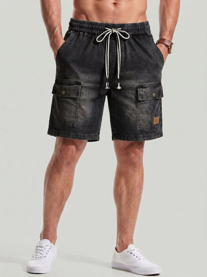 KZZ Men's Washed Denim Utility Shorts