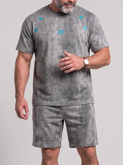KZZ Acid-wash vintage T-shirt and shorts set