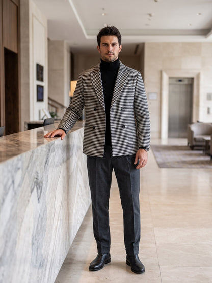 KZZ Houndstooth double-breasted blazer