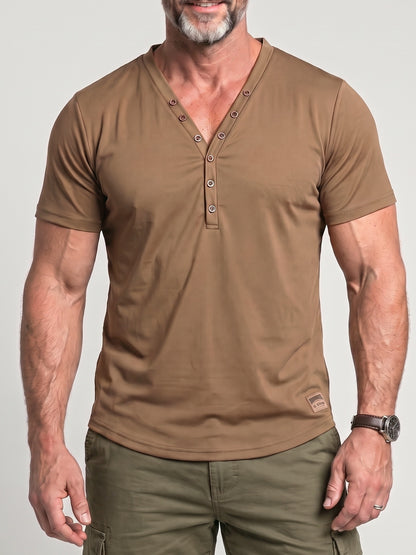 KZZ Men's Summer Deep V-Neck Short-Sleeve Shirt
