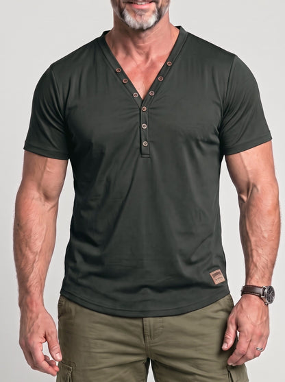 KZZ Men's Summer Deep V-Neck Short-Sleeve Shirt