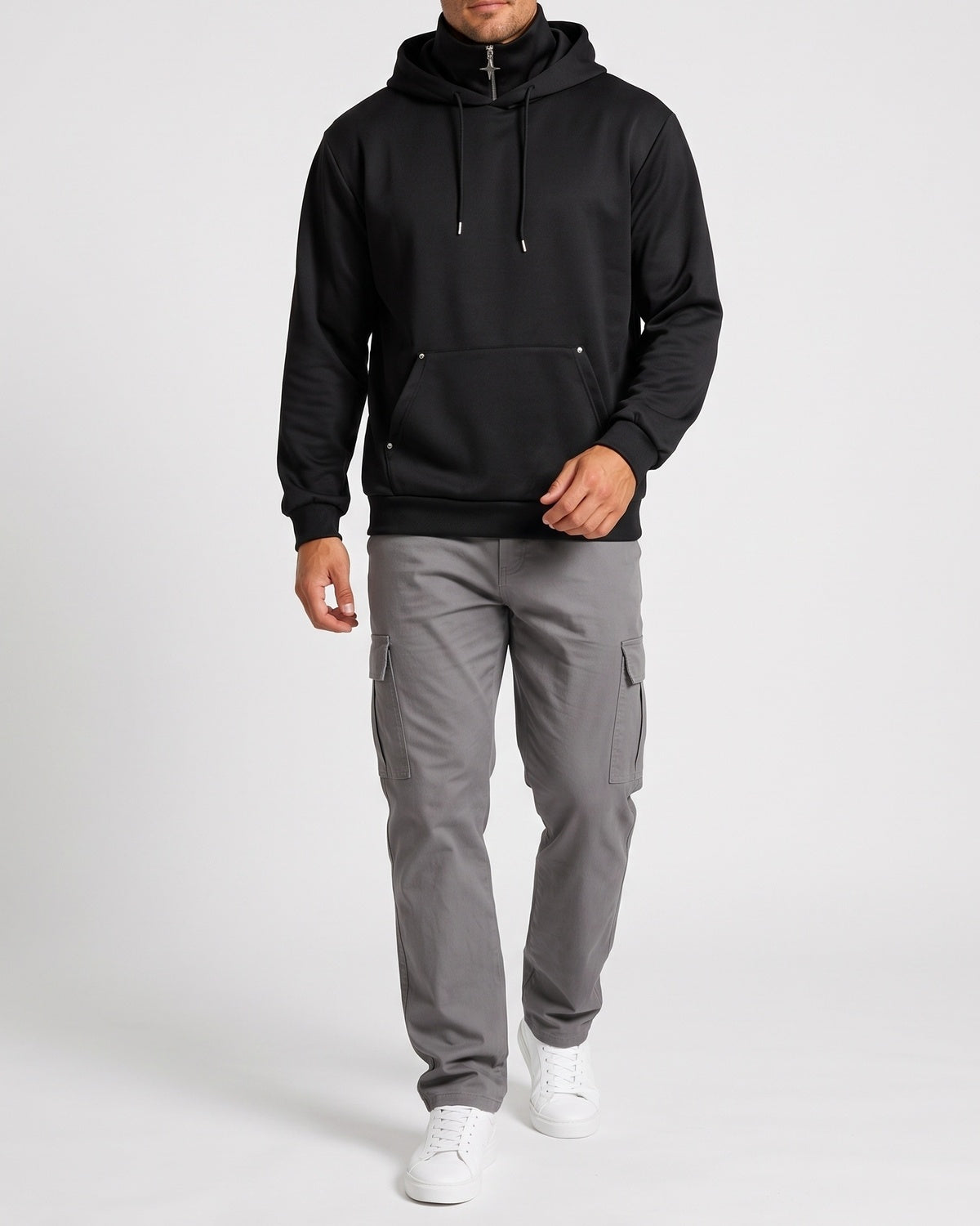 KZZ Men's Long-Sleeve Short-Sleeve Hooded Sweatshirt