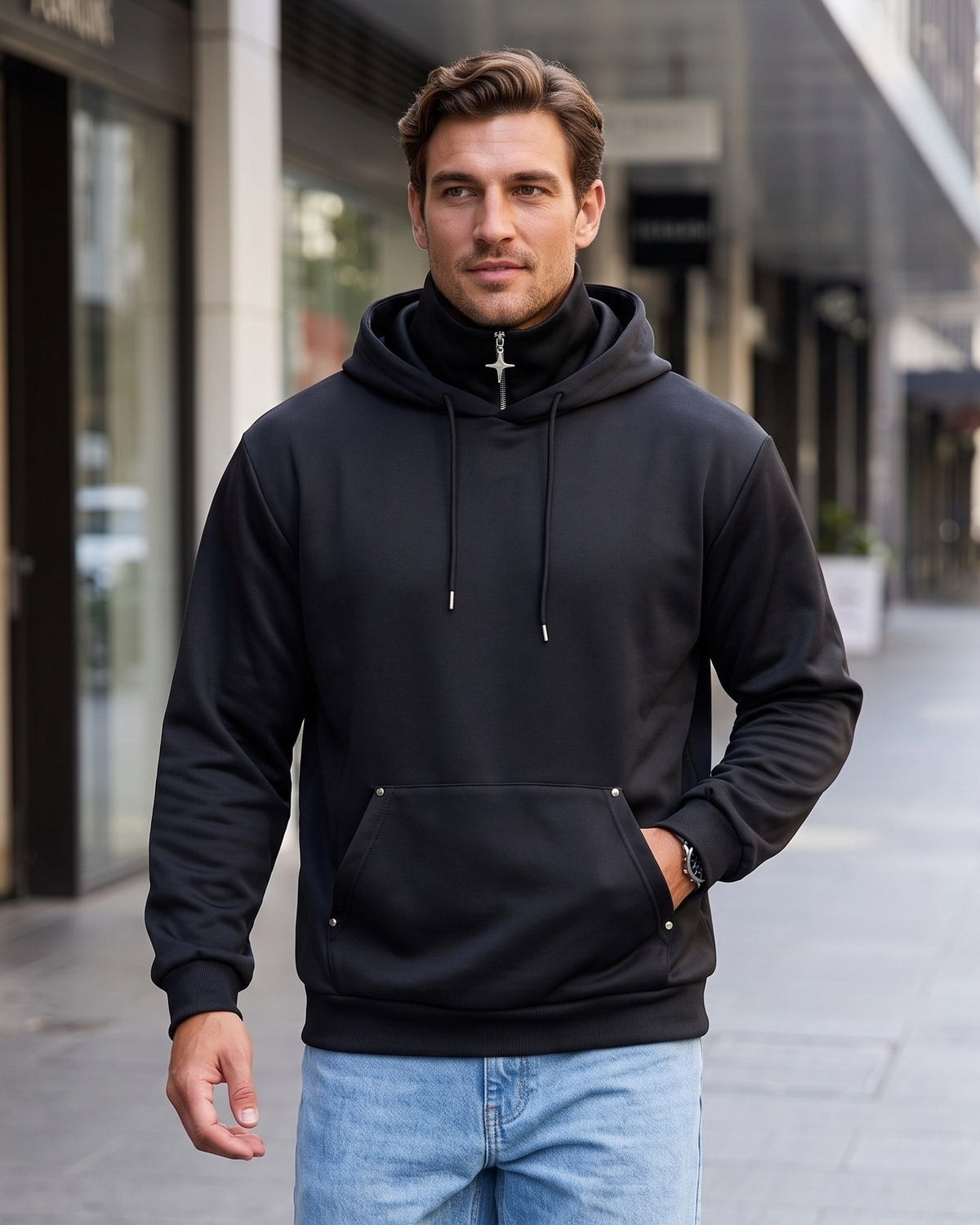 KZZ Men's Long-Sleeve Short-Sleeve Hooded Sweatshirt