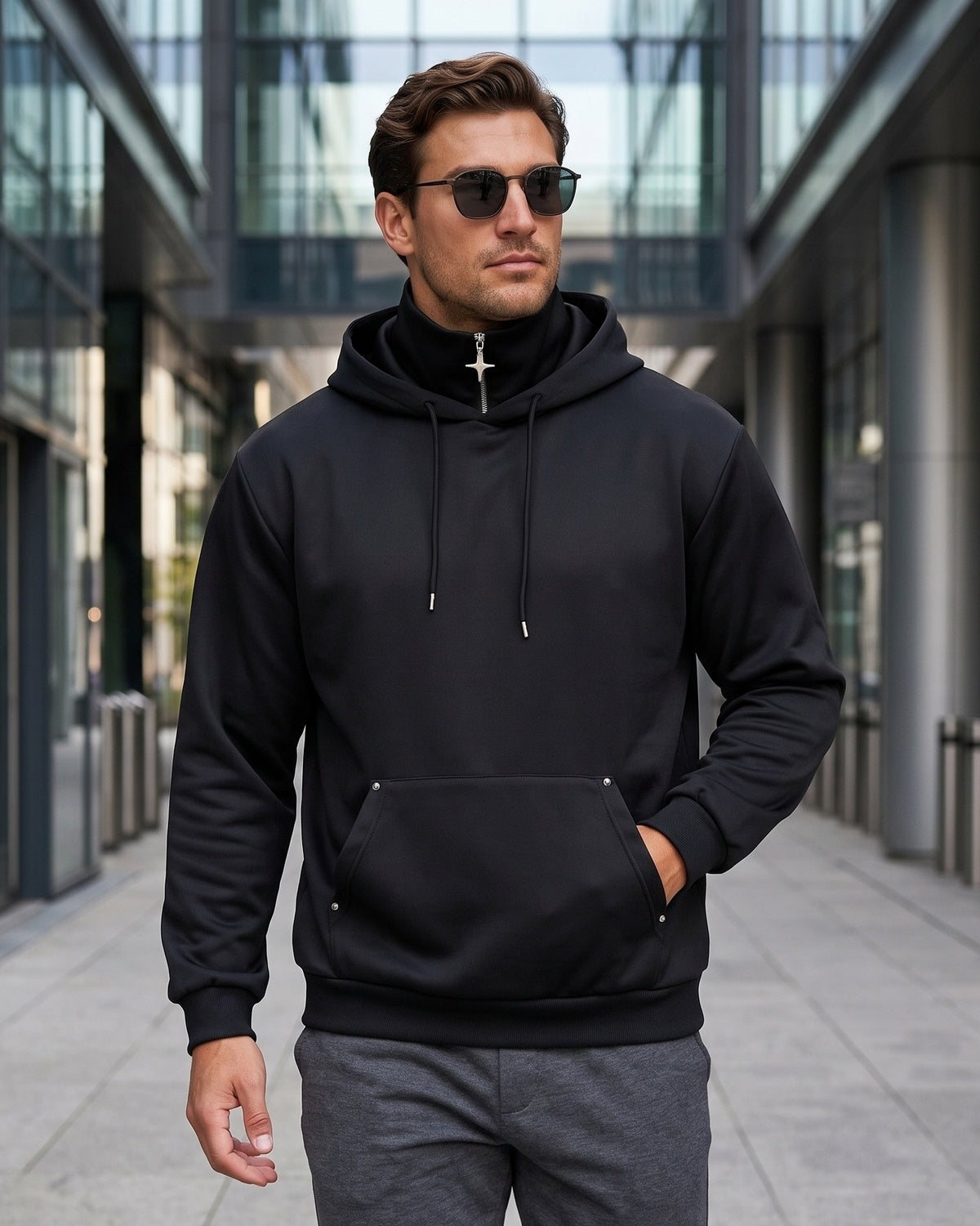 KZZ Men's Long-Sleeve Short-Sleeve Hooded Sweatshirt
