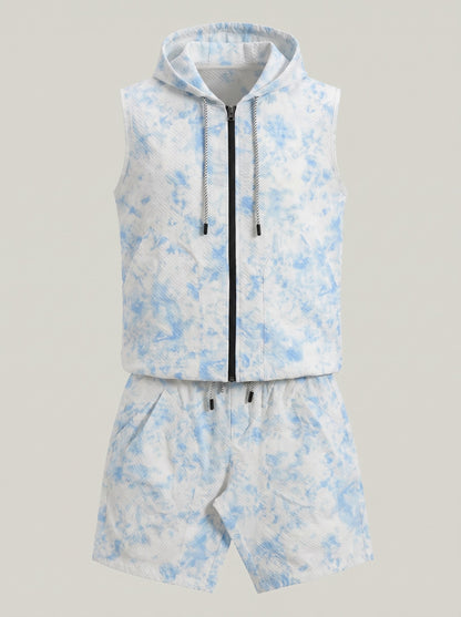 KZZ Tie-dye hooded quick-dry tank top and shorts