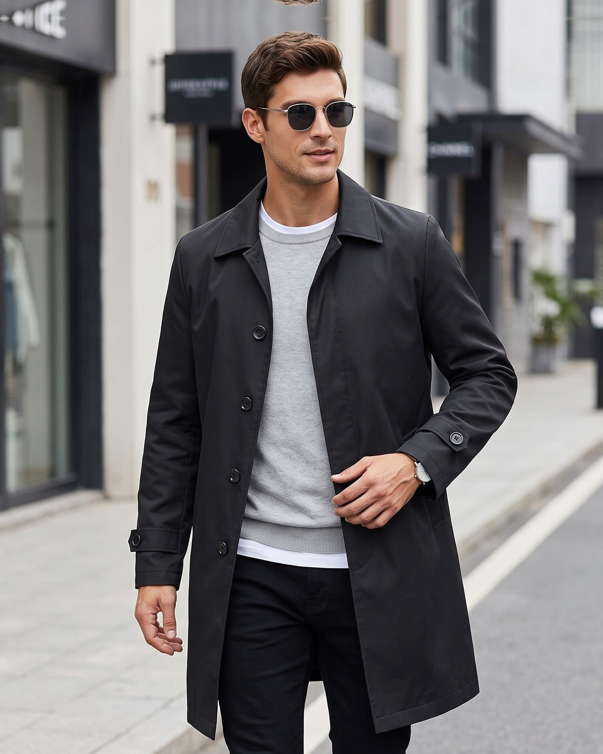 KZZ Men's Solid-Color Mid-Length Business-Casual Jacket