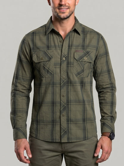 KZZ Men's long-sleeve plaid shirt