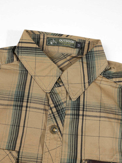 KZZ Men's long-sleeve plaid shirt