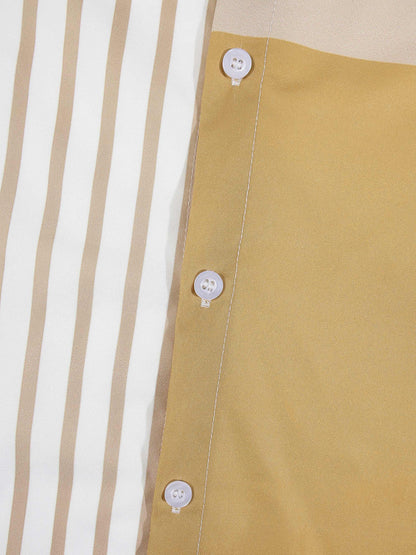 KZZ Men's Short-Sleeve Shirt and Shorts Set with Striped Paneling