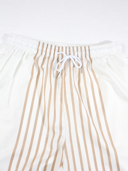 KZZ Men's Short-Sleeve Shirt and Shorts Set with Striped Paneling