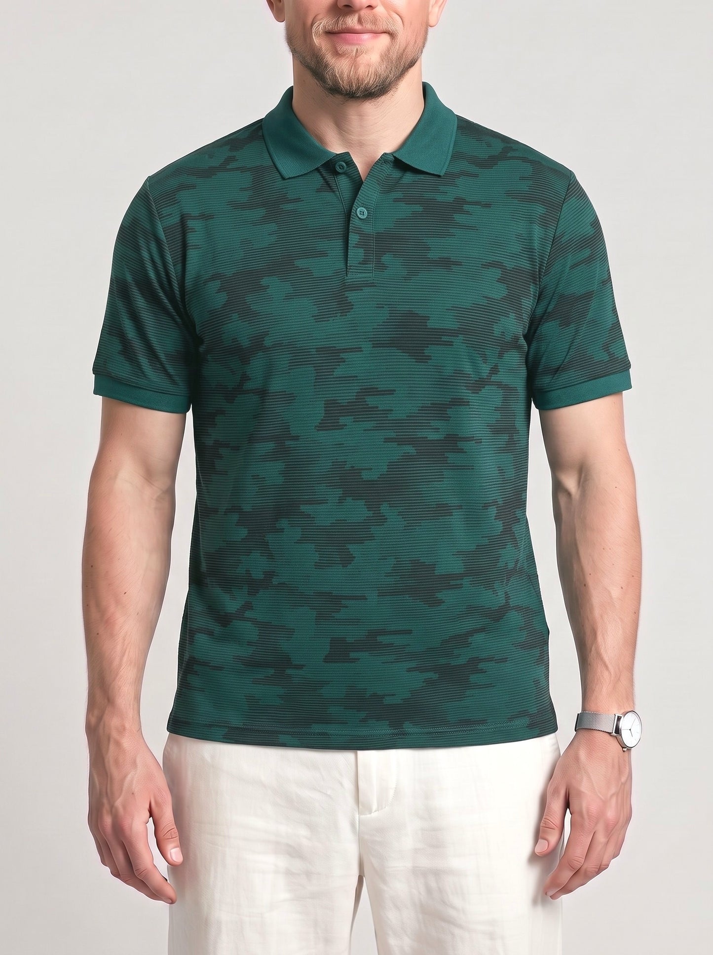 KZZ Men's Summer Camouflage Print Short-Sleeve Shirt