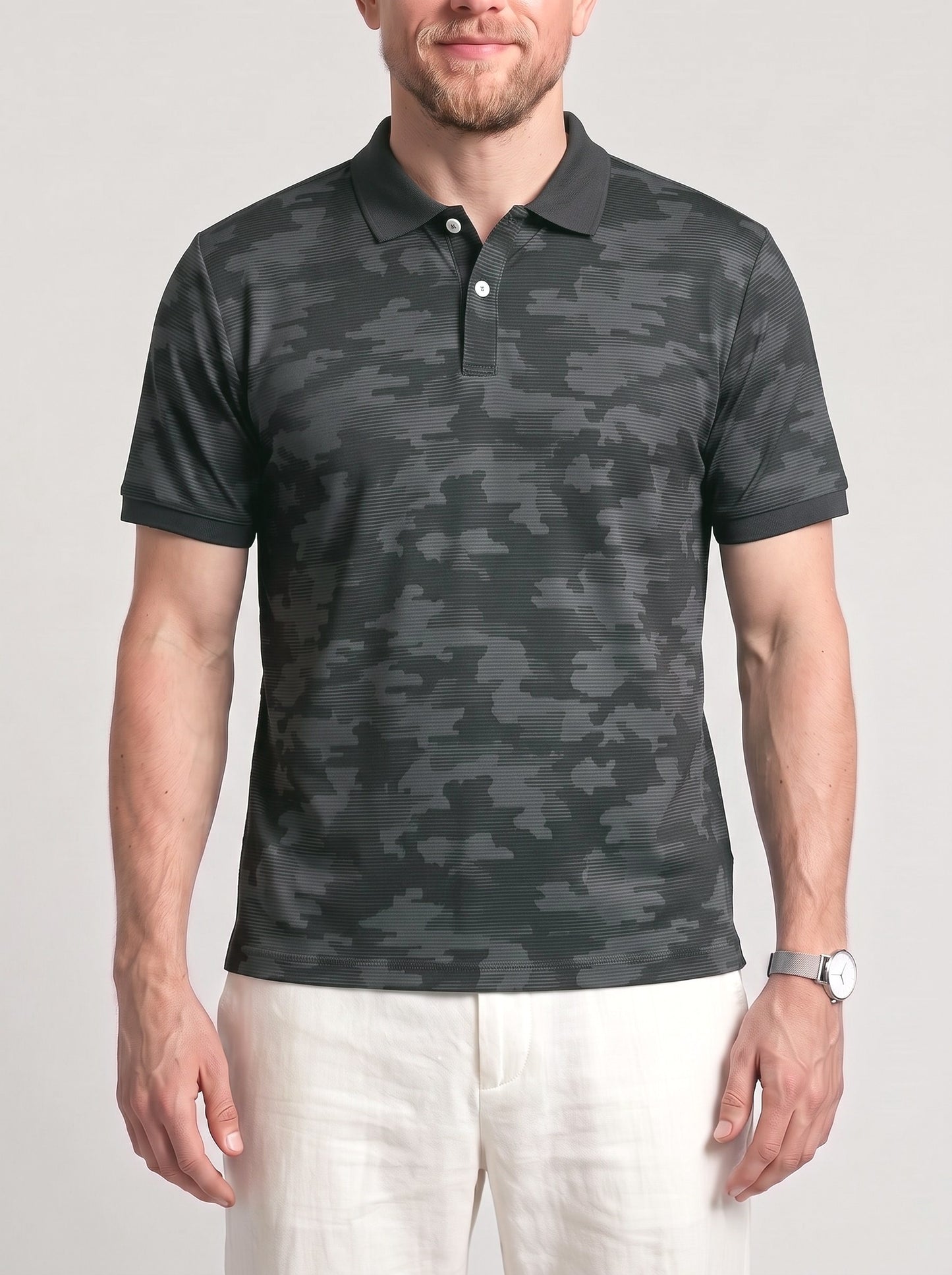 KZZ Men's Summer Camouflage Print Short-Sleeve Shirt