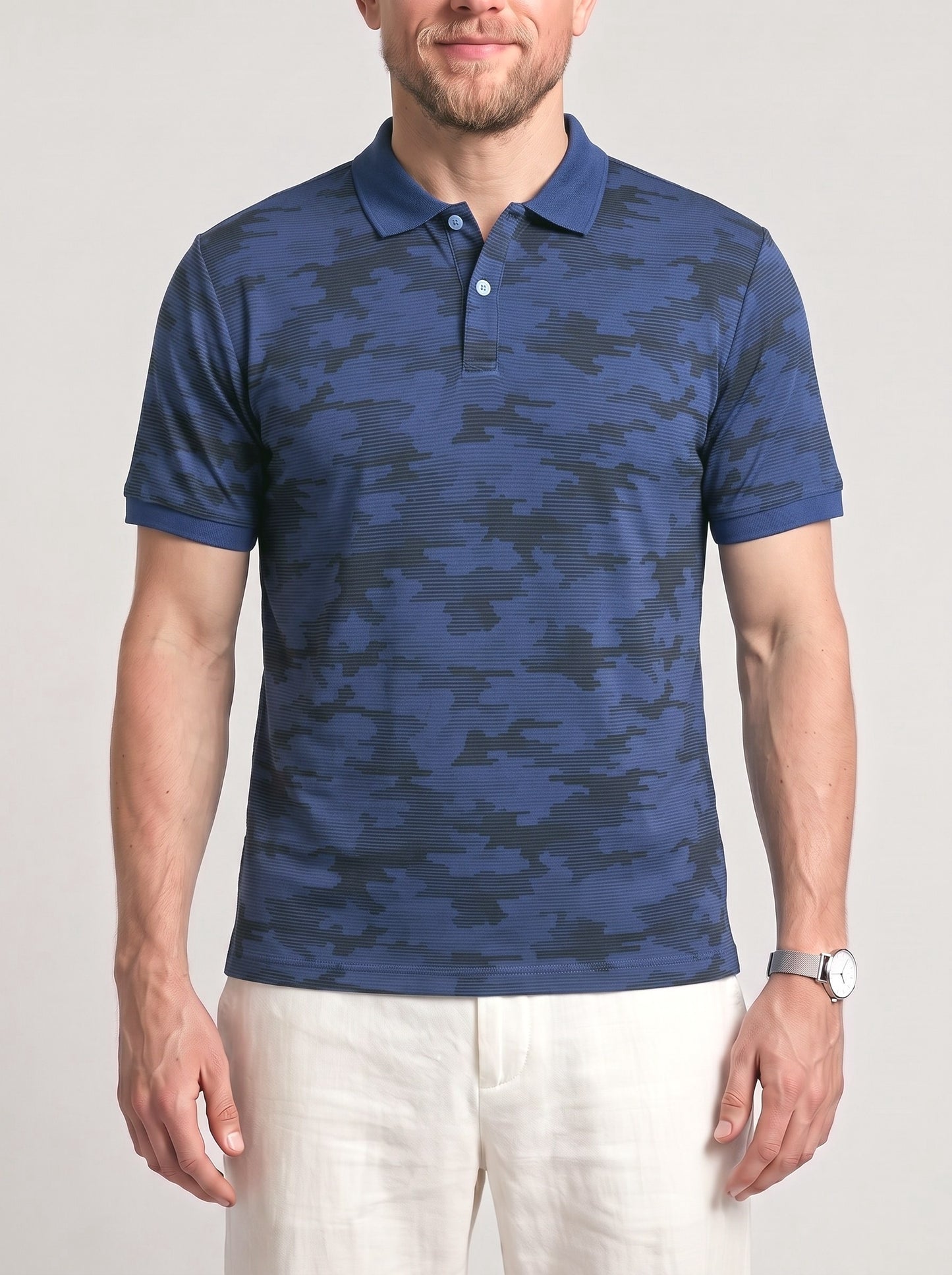 KZZ Men's Summer Camouflage Print Short-Sleeve Shirt