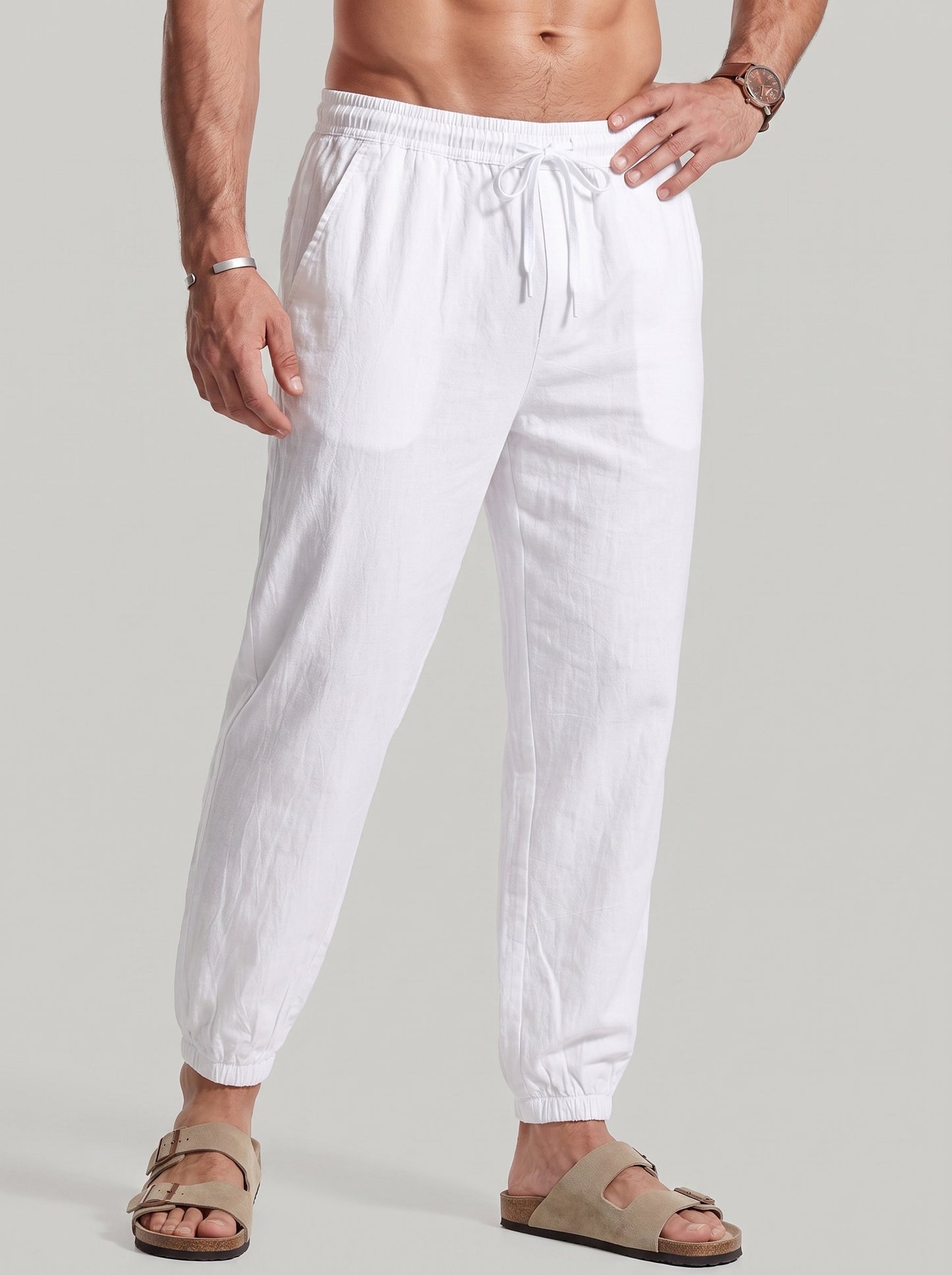 KZZ Men's Casual Straight-Leg Cropped Trousers