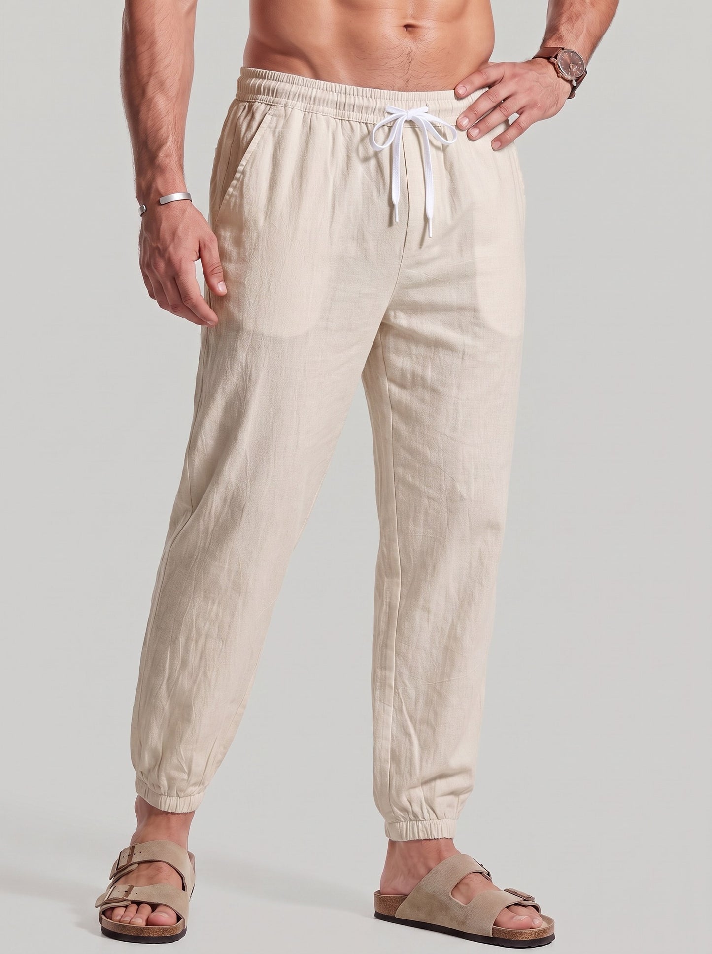 KZZ Men's Casual Straight-Leg Cropped Trousers