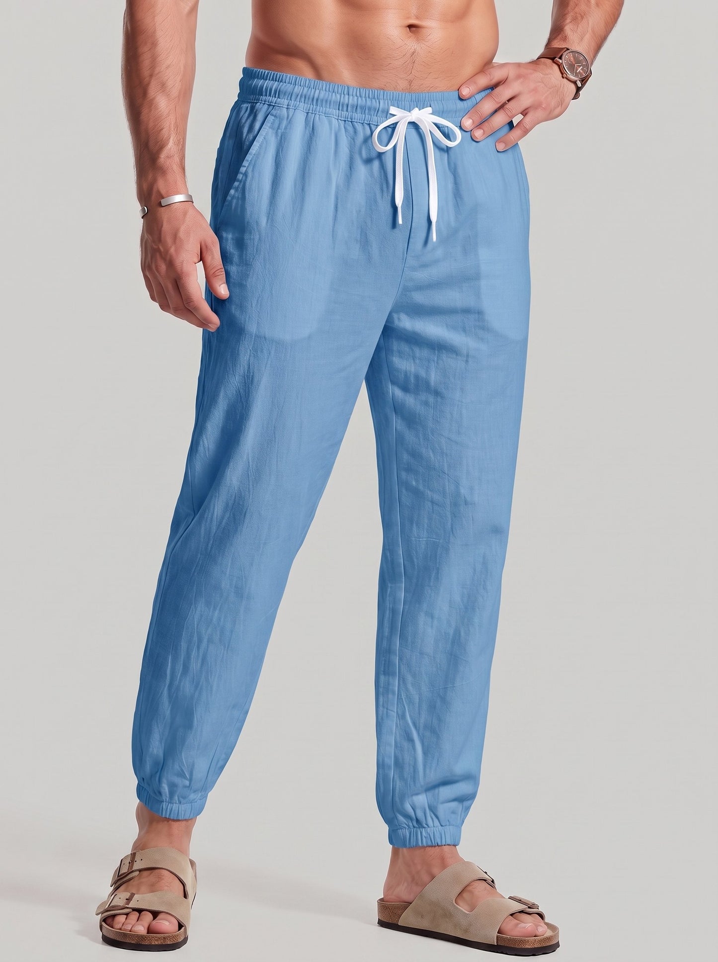 KZZ Men's Casual Straight-Leg Cropped Trousers