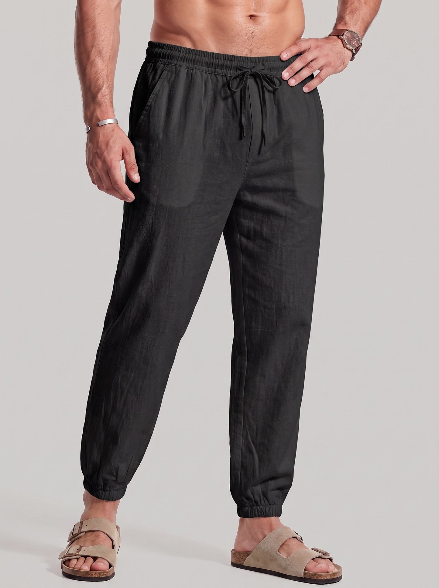 KZZ Men's Casual Straight-Leg Cropped Trousers
