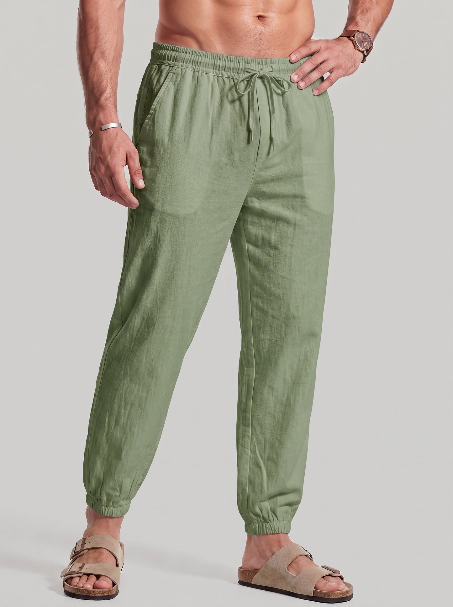 KZZ Men's Casual Straight-Leg Cropped Trousers