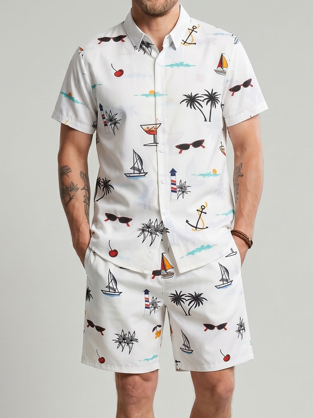 KZZ Printed top and drawstring shorts