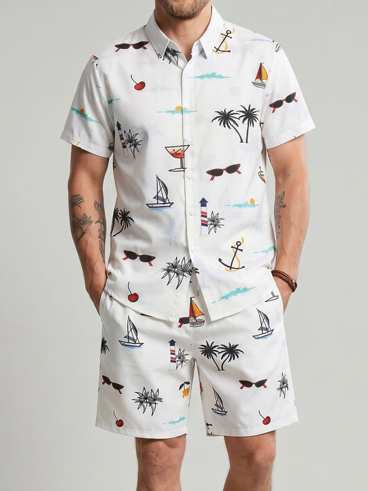 KZZ Printed top and drawstring shorts