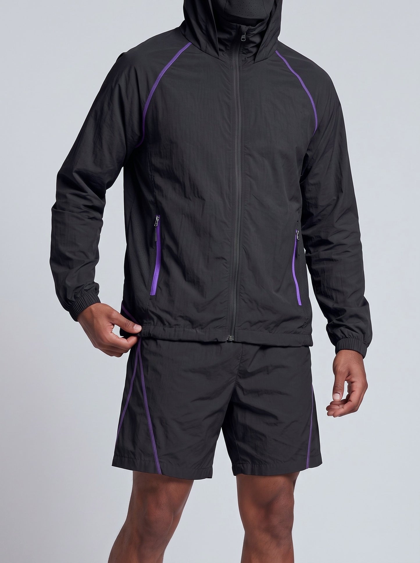 KZZ Hooded jacket and elastic-waist shorts