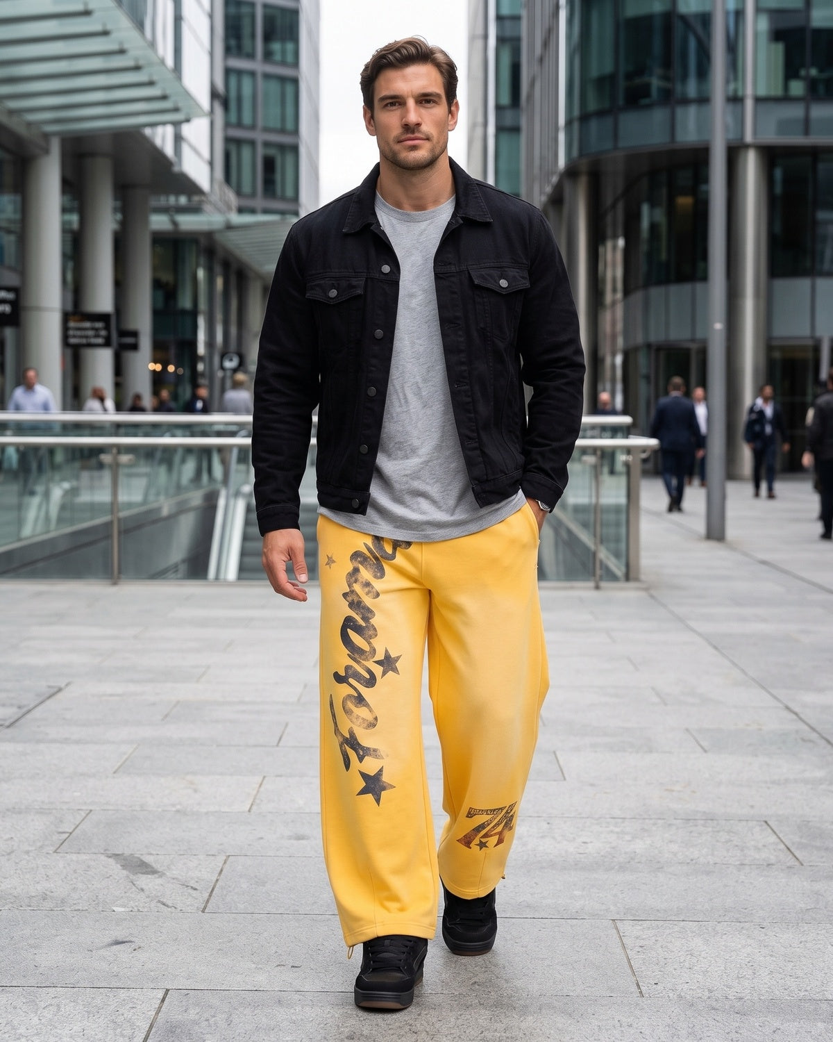 KZZ Men's Graffiti Gradient Washed Letter Print Street Style Sports Pants