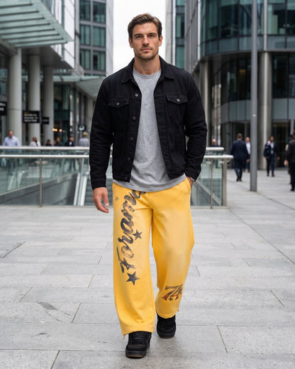 KZZ Men's Graffiti Gradient Washed Letter Print Street Style Sports Pants