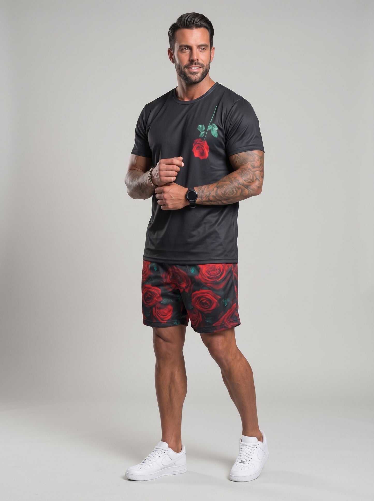 KZZ Short-sleeved T-shirt and casual all-over print athletic shorts