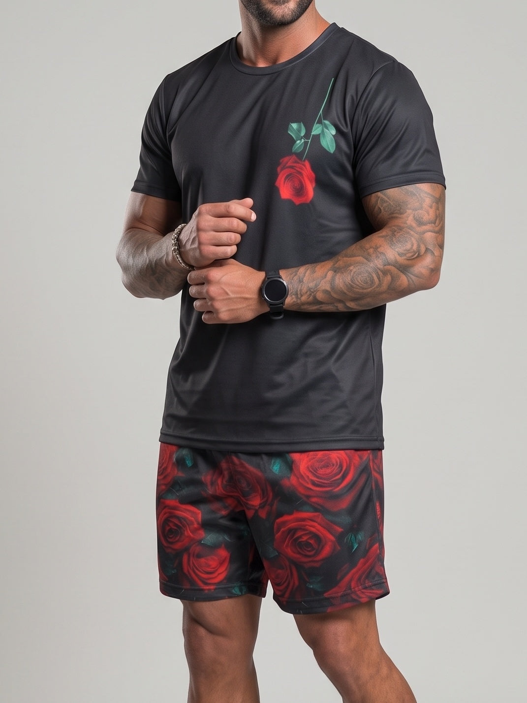 KZZ Short-sleeved T-shirt and casual all-over print athletic shorts
