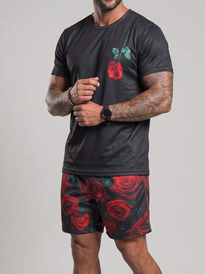 KZZ Short-sleeved T-shirt and casual all-over print athletic shorts