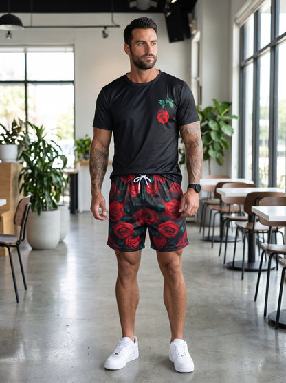 KZZ Short-sleeved T-shirt and casual all-over print athletic shorts
