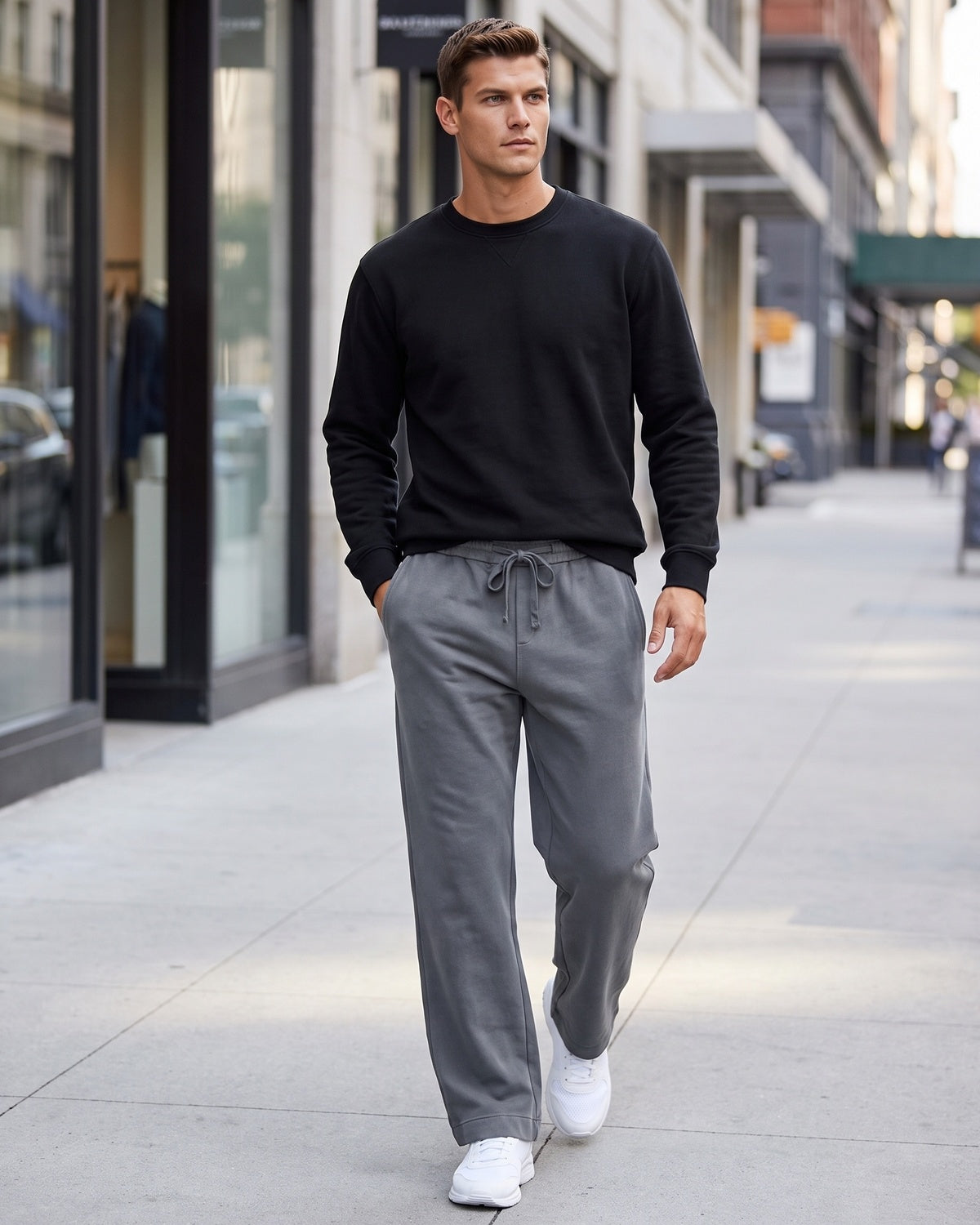 KZZ Men's Acid-Wash Solid Color Loose-Fit Casual Sweatpants